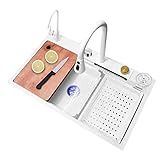 Spüle Home Küchenspülen Küchenspüle,Raindance Wasserfallspüle,Spüle aus Edelstahl 304,Haushaltsspüle-Set,Integrierte Spüle mit abnehmbarem Wasserhahn,Weiß (75X45X22Cm)