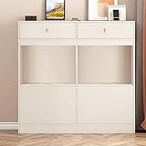 Eingangstisch Endtisch, Bodenschrank Storage Organizer mit Schublade und Einzelner Rollladentür, Dekorative Lange Hülse Home Modern Console (Color : White, Size : 135cm)