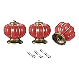 sourcing map Keramik-Schubladenknöpfe, Kürbisform, 40 mm Durchmesser, 6 Stück Knauf für Vintage-Kommoden, Schränke, Kleiderschränke, W Schrauben, Rot