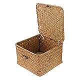 Alipis Rattan Truhe Box Natürliche Make-Up Arbeitsplatten Deckel Abdeckung Lebensmittel L Jute X. Cm Snack Spielzeug Stroh Hyazinthe Weide Größe Für Halter Regale Gewebter Wäschekorb