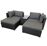 KMH Polyrattan Lounge Set MÜNCHEN Schwarz - Große Garten Sitzgruppe Gartenlounge inkl. Auflagen und Kissen - Moderne Gartenmöbel Polyrattan Gartensofa - Robuste Gartensitzgruppe Garnitur