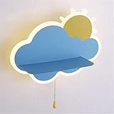 FXJ Blaue LED-Wolken-Wandleuchte mit Zugschalter, dreifarbig, dimmbar, 15 W, Innenwandleuchte, dekoratives Kinder-Nachtlicht für Kinderzimmer, Heimdekoration, Neonlicht, Geburtstagsgeschenk, Wandspot