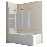 WOWINNE Badewanne Duschwand 120x140cm Duschwand für Badewanne Faltbar Duschwand Gestreift 3-teilig Duschtrennwand Duschabtrennung mit 6mm ESG Sicherheitsglas