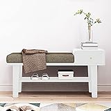 ZZenSmot Modern Prämie Massivholz Leinen Aus Baumwolle Gepolstert Mit Schublade Sitzbank Schuhregal Schuh-Sitz Für Lebend Zimmer Schlafzimmer Eingangsbereich Korridor-C 100x38x48cm(39x15x19inch)