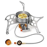 Fewewyo Campingkocher Tragbar Gaskocher Camping Faltbar Campingherde Winddichter 3500W Piezozündung Adapter Gasbrenner Camping für Outdoor Trekking Hiking Picknick