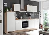 respekta Einbau Küche Küchenzeile Küchenblock 280 cm Eiche Natura Nachbildung Weiss