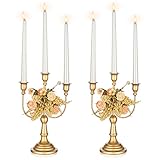 Nuptio Kerzenständer 3 Armig Gold Kerzenleuchter: 2 Stück Kandelaber Kerze Stick Steht Metall Kerzenhalter für Spitz Zulaufende Kerzen Hochzeit Geburtstag Party Esstisch Weihnachten Dekoration