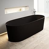 Große freistehende Badewanne badena® Schwarz Matt I Acryl Badewanne I freistehende Wanne 176x80x60 cm I Sassari