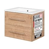 FACKELMANN Waschtischunterschrank inkl. Keramikbecken B.PERFEKT/Soft-Close-System/Maße (B x H x T): ca. 63 x 51 x 48 cm/Waschbeckenunterschrank & Waschtisch/Schrank: Braun/Becken: Weiß