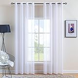 MIULEE 2er Set Voile Vorhang mit Ösen Transparente Gardine aus Voile Polyester Ösenschal Transparent Wohnzimmer Luftig Dekoschal für Schlafzimmer Weiß 245 x 140cm (H x B), Grommet Top