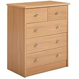 Wohnling Design Holz-Kommode 60 x 70 x 35 cm buche mit 5 Schubladen | Mehrzweckanrichte flach für Flur | Modernes Sideboard Zeitlose Anrichte