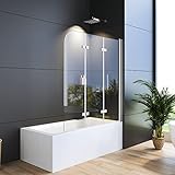 WDWRITTI Duschwand für Badewanne, 130 x 140 cm 3 teilig Faltbar 6mm Nano Beschichtung Duschtrennwand Easy Clean Glas Duschabtrennung 180°