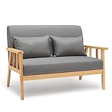 Meerveil Sofa, Sofa 2 Sitzer Sessel mit Kissen Massivholzrahmen Leinen Vintage für Schlafzimmer Wohnzimmer Büro (Dunkelgrau), 112 * 64 * 73 cm