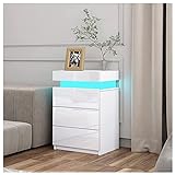 LekLai Adorneve Nachttisch, LED-Nachttisch, 4-seitiger Hochglanz-LED-Nachttisch, 16 Farben verfügbar, LED-Nachttisch for Schlafzimmer und Wohnzimmer (Color : White, Size : 45 * 35 * 68cm)