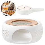 Stövchen,Stövchen für Teekanne,Stövchen Keramik,Kaffeewärmer,Stövchen Porzellan Teewärmer mit Kork und Löffel,Teekanne Stövchen,Weiß Teewärmer,Geeignet zum Erhitzen von Tee und Kaffee