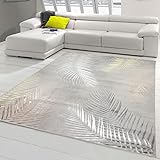 Teppich-Traum Designer Teppich Flur Wohn- & Schlafzimmer • hell-dunkel Effekt Palmenzweige grau Gold glänzend, Größe 160x230 cm