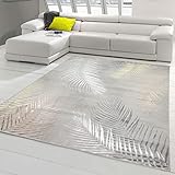 Teppich-Traum Designer Teppich Flur Wohn- & Schlafzimmer • hell-dunkel Effekt Palmenzweige grau Gold glänzend, Größe 160x230 cm