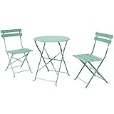 Grand patio Bistro Set 3 Stück, Gartenmöbel Set, Sitzgruppe 2 Stühle und 1 Tisch, Premium Stahl, Klappbar, Balkonset für Hof, Garten, draussen（Minzgrün）