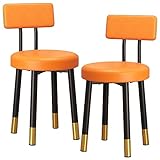 Beauty Spa Hocker 2 Stück Stuhl Gepolsterter Rückenlehne Pu-Leder, Make-Up Küche Schlafzimmer Stools, Schmiedeeiserner Rahmen mit Goldenem Fußbezug