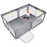 Dripex Laufstall für Babys 120x180cm, Laufgitter Absperrgitter mit atmungsaktivem Netz Schutzgitter Krabbelgitter für Kinder, große Sicherheitsspielplatz, Dunkelgrau