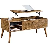 Yaheetech Couchtisch Kaffeetisch mit verstecktem Stauraum und verstellbarem Einlegeboden Höhenverstellbarer Sofatisch Ausziehbarer Wohnzimmertisch Holz Beistelltisch für Wohnzimmer/Büro/Arbeitszimmer