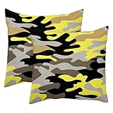 2Er Set Dekokissen Kissenbezüge Tarnung Gelb Schwarz Grau Lustige Dekokissenbezug Premium,Stilvolles Zierkissenbezüge Für Sofakissen Bett Schlafzimmer 45X45Cm