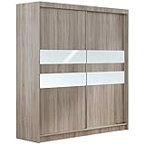 MKS MEBLE Kleiderschrank mit Spiegel 200 cm - Schwebetürenschrank Flurschrank Wardrobe - Schlafzimmerschrank Sammlung Finland - Eiche Sonoma und Eiche Sonoma - Modern Design