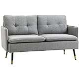 HOMCOM Zweisitzer 2-Sitzer Sofa mit Kissen, Loveseat mit Leinenoptik, Doppelsofa für Wohnzimmer, Schlafzimmer, Stahl, Grau, 139 x 68 x 76 cm