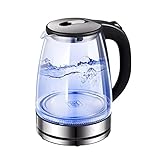 KIKAPA Elektrischer Wasser Kocher 1.7L Elektrischer Glas Tee Kocher Schnurloser Tragbarer Glas Wasser Kocher mit Automatischer Abschaltung, EU Stecker