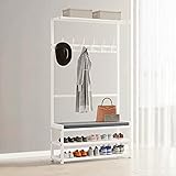 Garderobe mit Schuhbank, 3-in-1-Eingangsbaum mit Aufbewahrungsbank und Garderobenständern, Aufbewahrungsregal-Organizer mit 6 Haken, Akzentmöbel mit Metallrahmen 90 x 25,5 x 160 cm