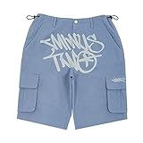 Yokbeer Y2k Hosen Männer Hip Hop Shorts Baggy Hosen Minus Two Cargo Herren Shorts Denim Hosen Harajuku Gothic Breite Bein Hosen Streetwear (Color : Blue, Size : M)