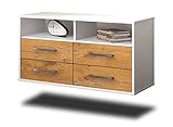 Lqliving Lowboard - Unterschrank EL Paso, Wandmontiert, Korpus: Weiss matt, Front: Holz-Design Eiche (92x49x35cm), mit Metall Griffen, Made in Germany