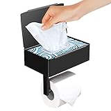 Lineba Mattschwarzer Toilettenpapierhalter mit Ablage und Aufbewahrung, Edelstahl-Toilettenpapierhalter und spülbarer Tücherspender für Badezimmer, hält Ihre Feuchttücher außer Sichtweite versteckt