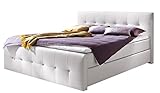 sette notti Boxspringbett 140x200 Weiß, Boxspringbett mit Strasssteinen, Kunstlederbett mit Liegefläche 140x200 cm, Art Nr. 5186-99-5BH2
