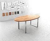 DELIFE Esszimmertisch Edge Akazie Natur Oval 200x100 Edelstahl Schmal Gestell: Edelstahl Schmal