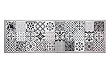 HOMEFACTO:RI Küchenläufer Brücke Läufer Kachel Fliesen Mosaik grau | Anti-Rutsch Waschbar, Größe:ca. 45 x 145 cm, Designs:Mosaik | grau schwarz