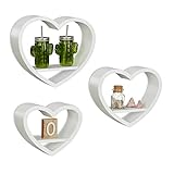 Relaxdays Wandregal Herz 3er Set, romantische Dekoregale in Herzform, schwebende Wandablagen bis 6 kg belastbar, weiß, 10 x 40 x 33 cm
