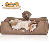 Knuffelwuff Orthopädisches Hundebett Tampa aus laser-gestepptem Kunstleder XL 105 x 75cm Camel