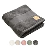 Jean & Len Handtuch aus 100% Bio-Baumwolle, in der Farbe rosmarin, mit Aufhänger, Oeko-TEX und GOTS Zertifiziert, Markenlabel aus veganem Leder, Handtücher 50x100 cm