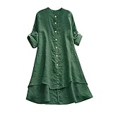 Tunika Damen Lang Große Größen Einfarbig Basic Leinenblusen mit Knopfleiste Luftig Locker Oberteil Plus Size Langarmshirts Lose Longshirts für Mollige Sommer T-Shirt