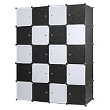 Edaygo Regalsystem DIY Steckschrank Garderobenschrank Kleiderschrank Kinderzimmerschrank, 20 Würfel, Größe gesamt 180 x 145 x 47 cm, Schwarz Gemustert & Weiß