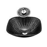 TONPOP Badezimmer-Waschbecken, Aufsatzwaschbecken aus gehärtetem Glas, Waschtisch-Wasserhahn-Set, geeignet für Zuhause/Hotel/Büro (Größe: A) ()