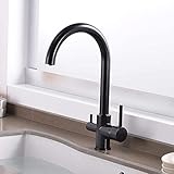 Schwarz 3 in 1 Küchenarmatur mit Trinkgefiltertem Wasserauslass, 360 Grad schwenkbarer Auslauf, Heiß- und Kaltwasserosmose Messing, Küchenmischer Filterhahn für Unterspüle