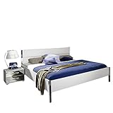 Jugendbett Noel 180 * 200 Kunstleder weiß inklusive 2 Nachtkommoden + chromfarbig Jugend Schlafzimmer Liege Bettgestell Doppelbett