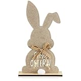 com-four® Deko Aufsteller für Ostern - Niedlicher Filz-Osterhase - Osterdeko zum Hinstellen - Osterdekoration aus Holz, Filz und Jute (1 Stück - Hase mit Schrift)