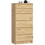 AKORD | Kommode K60 mit 6 Schubladen | für das Wohnzimmer Schlafzimmer Schrank Büro Arbeitszimmer | Modernes Funktionales Design | B60 x H130 x T40 cm, Gewicht 43kg | Eiche Artisan