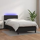 INLIFE Boxspringbett mit Matratze & LED Schwarz 100x200 cm Kunstleder,46.17kg,3134087