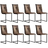 SICOTAS 8er Set Freischwinger Esszimmerstuhl Polsterstuhl - Esszimmerstühle Scandinavian - Vintage Künstlich Wildledersitz - Schwingstuhl Metallgestell Verchromt, 43 * 44 * 91CM, Braun
