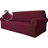Ystyle Stretch Sofa überzug 3 Sitzer, Elastisch Sofabezug Mit Armlehnen, Jacquard Couch überzug rutschfest, Waschbar Sofa Cover Protector Für Hunde Haustiere, Rojo Vino