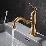 kisimixer Wasserhahn Bad Antik Bronze, 360° Schwenkbar Armatur Waschbecken für Bad, Einhebel Mischbatterie Waschbecken aus Messing, Retro Waschtischarmatur Bad, G3/8 Schlauch EU Norm